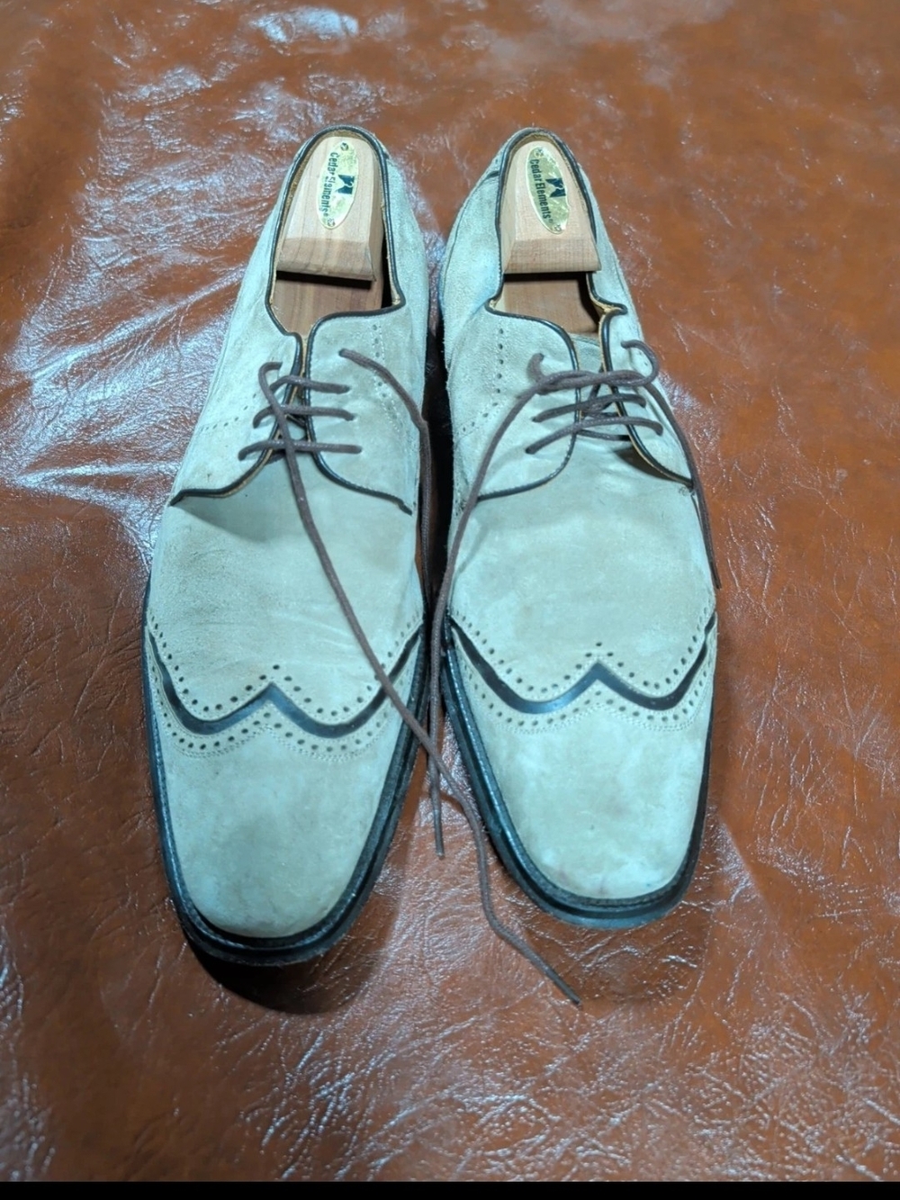Mezlan Italy Men's 10.5 M Beige Suede Wingtip Dress Shoes Brown Contrast EUC